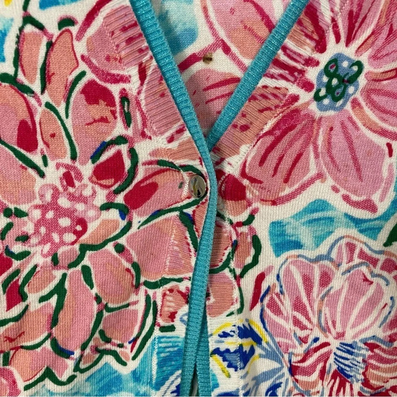 Leo & Ugo Two Layer Pink Blue Floral Soft Stretch Cardigan size Large - Picture 3 of 12